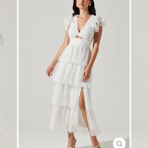 AQUA  Emporia Pleated Tiered Midi Dress American Threads Trendy Wedding Size L